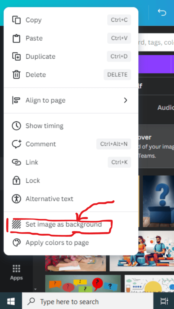 this is the 2nd image shows how to set image as background on canva